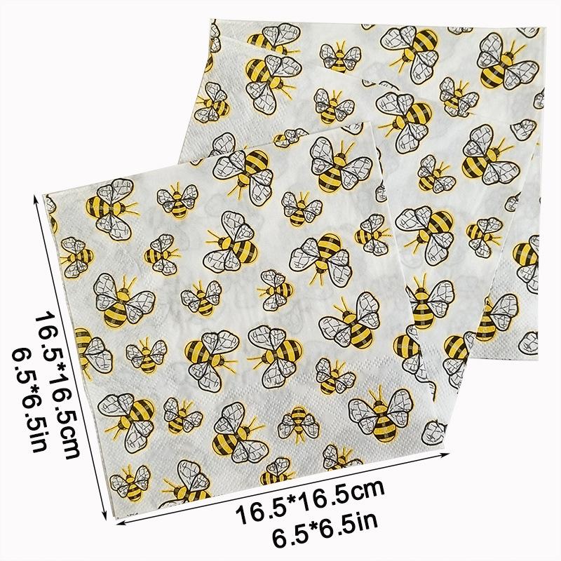 20Pcs Bee Printed Disposable Napkins, Paper Napkins Tissues for Weddings, Party, Festivals, Anniversary Celebrations Table Decor