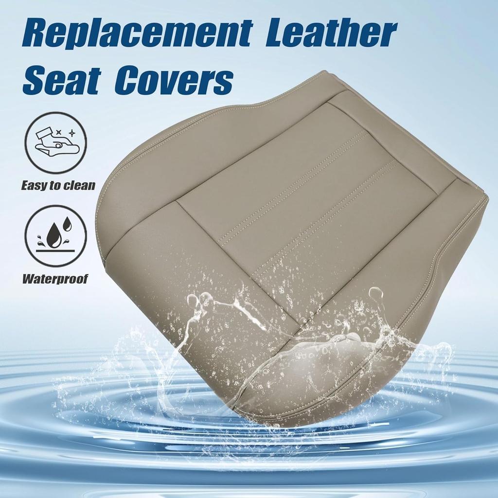 GXARTS Non-Perforated Driver Side Bottom Replacement Leather Seat Cover Tan Compatible with Chrysler Town & Country 2008 2009 2010 2011 2012 2013