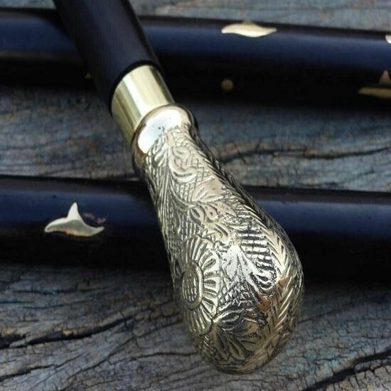 Antique Style Victorian Vintage Designer Brass Handle Cane Wooden Walking Stick
