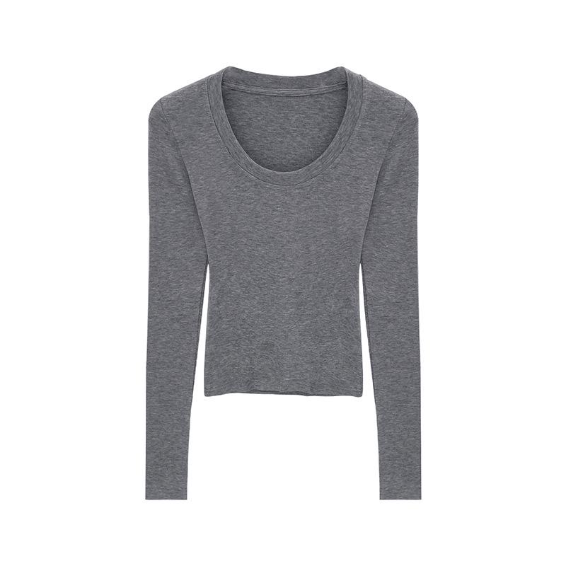 Elegant French Style Long-Sleeve Women's Slim Fit Top - 2026 Autumn/Winter Round Neck Base Layer
