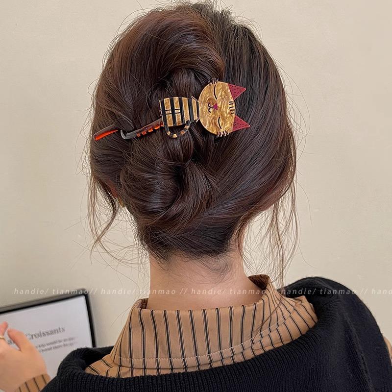 Cute and Adorable Cat-shaped Hair Clip, High-end Back Hair Clip for Women, One-piece Hairpin, Updo Hair Accessory