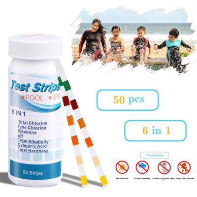 50 Adet 6'sı 1 Arada SPA Havuz Test Şeritleri PH Toplam Klor Alkalinite Siyanürik Asit