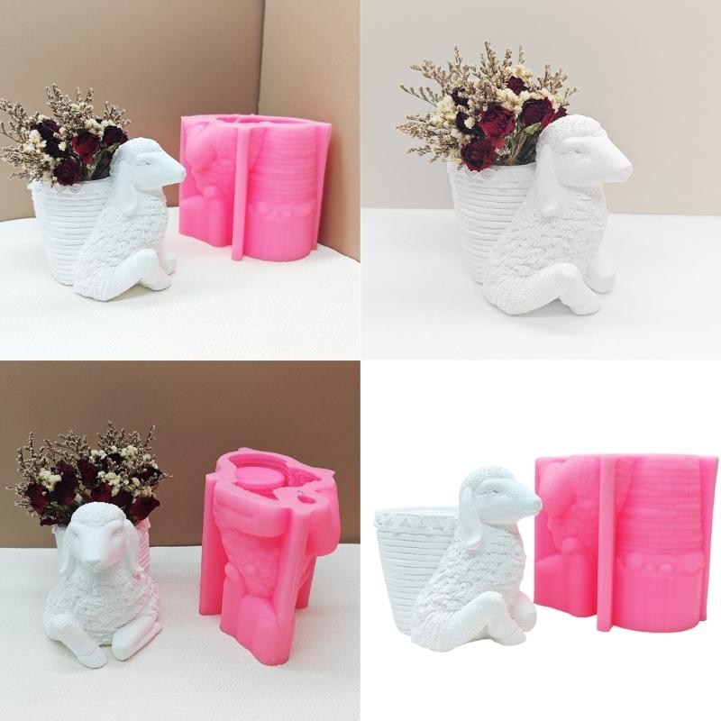 Adorable Succulent Flower Pots Mold Decorative Cartoon Sheep Silicone Ornament Mold For Succulent Planters And Pens
