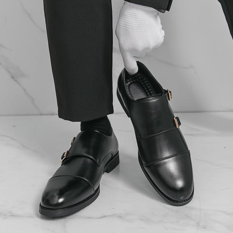 Ανδρικά Δερμάτινα Μοναχικά Παπούτσια Slip-On με Διπλή Αγκράφα - Μυτερή Μύτη, Επίσημα & Casual, Άνοιξη/Φθινόπωρο.