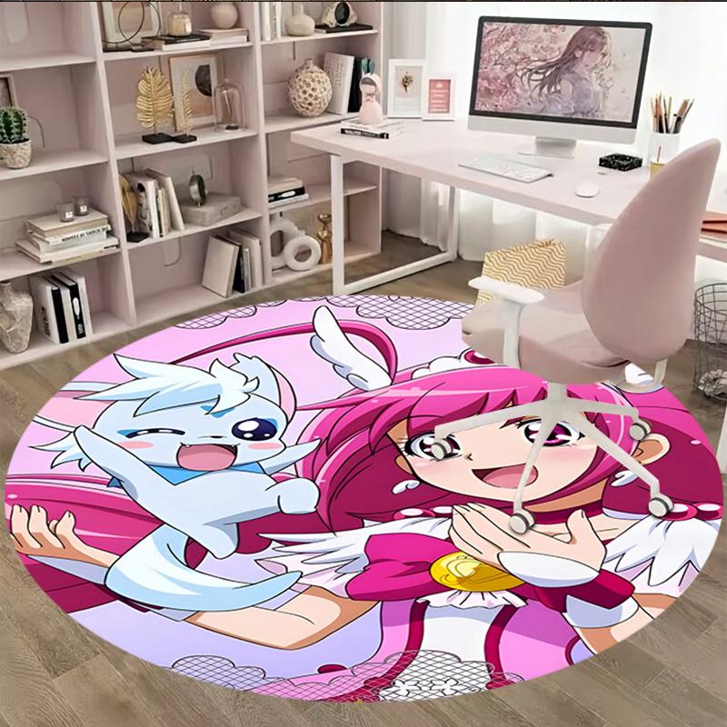 1pc Pretty Cure2 Print Round Carpet Chair Round Carpet Suitable for Bedroom Living Room Home Decorative Carpet