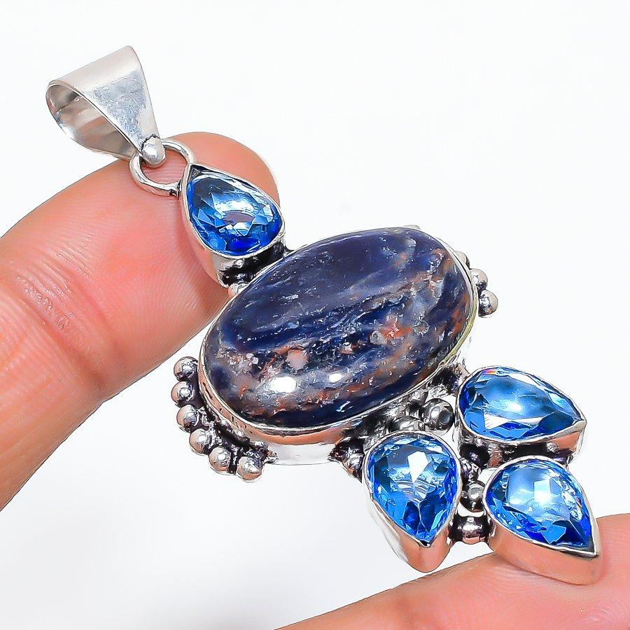 

Подвеска ручной работы из стерлингового серебра 925 пробы с натуральным камнем содалитом 2,48 дюйма b4Z82