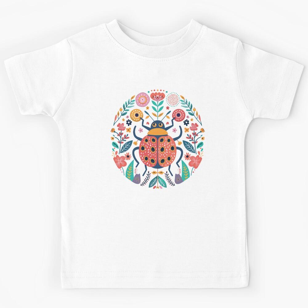 Scandinavian Folk Art, Ladybug With Flowers Kids T-Shirt 110