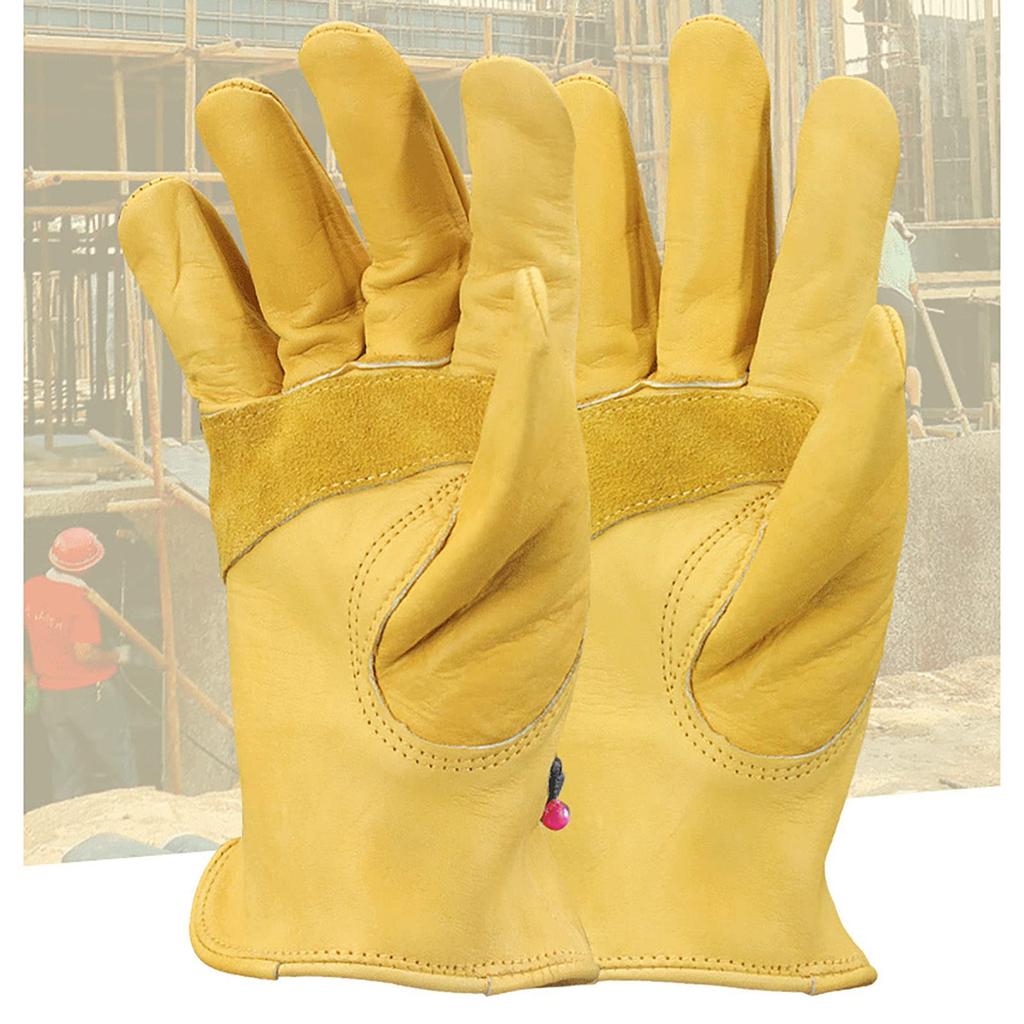 American Motorcycle Vintage Gloves Cowhide Leather Yellow Full Finger Gloves (M)