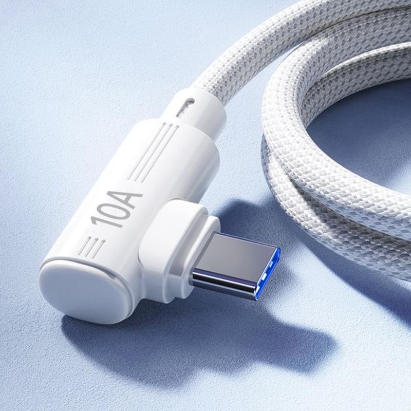 10A Fast Charging Braided Cable Right Angle USB C Cable Data Transfer Cord Suitable for Gaming and Quick Charging