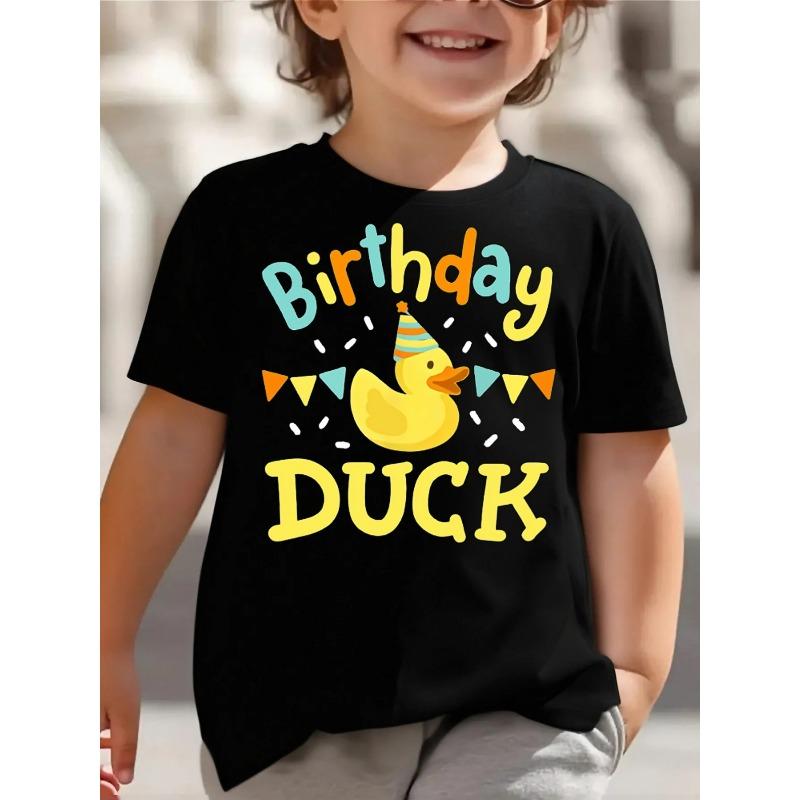 European sizes Birthday Duck Party Fun Little Boys T-Shirt Soft And Comfortable Everyday Top, Suitable for Home, Outdoor, And Sports Activities
