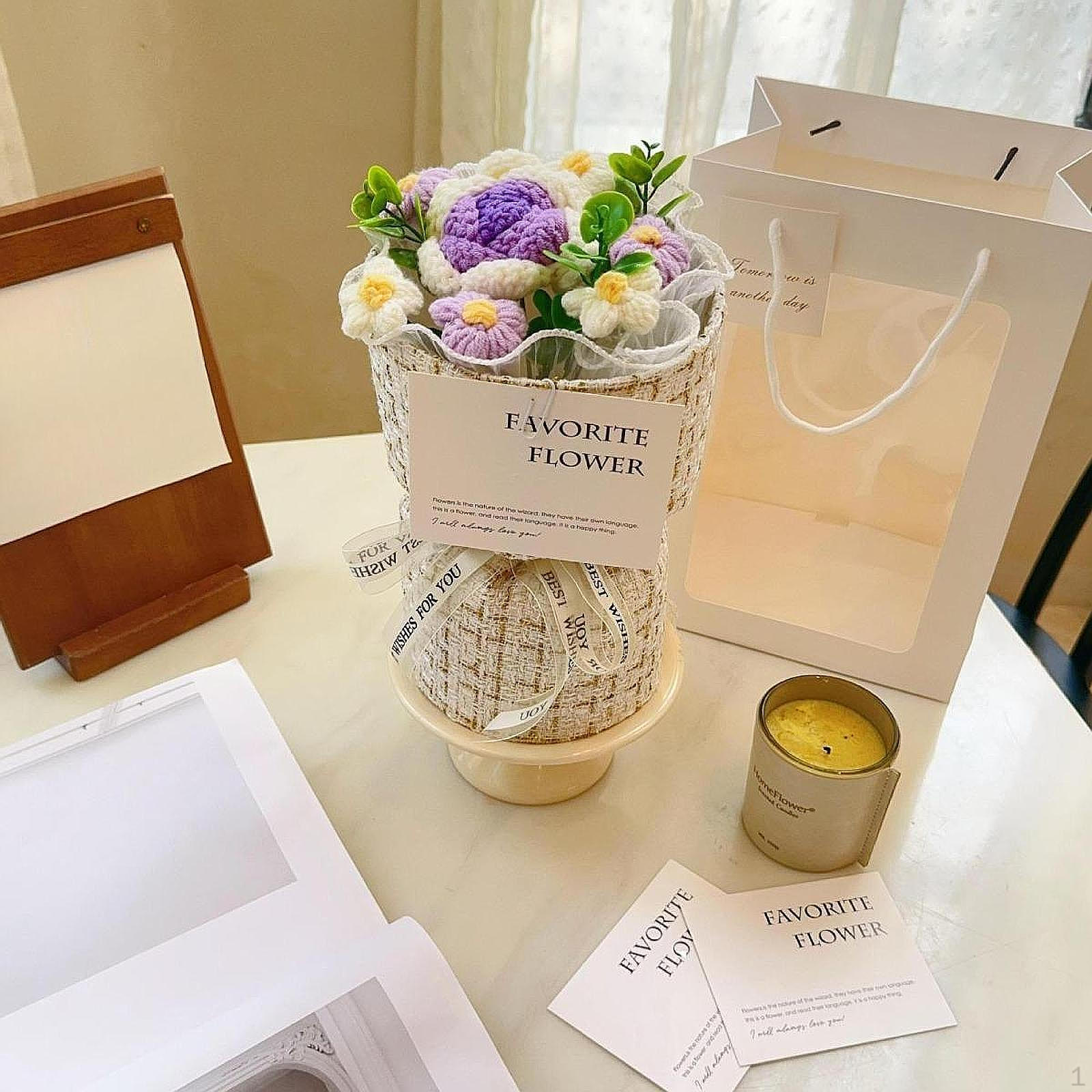 

Букет из цветов, связанных крючком, искусственная цветочная композиция, ручная работа, вязаный подарок Rose Purple