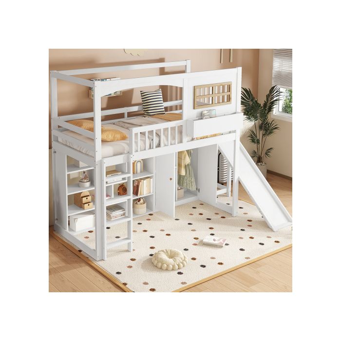 Bunk Bed - MUVOE - 90x200 Cm - White - Safety Rails - Integrated Storage