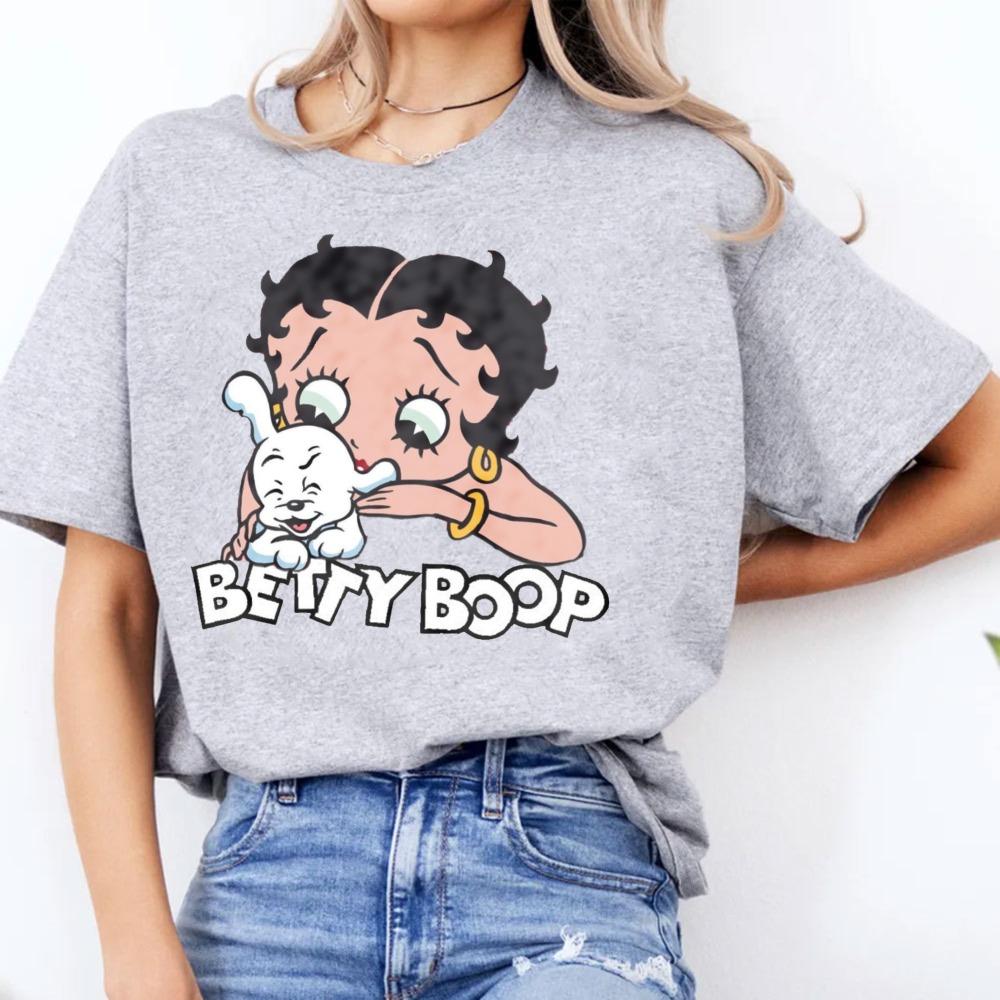 T-shirt Grafica Stile Cartone Animato Betty Boop Dolce Cuore Retrò Vintage Manica Corta da Donna Outfit Casual Quotidiano per Fan di Betty Boop