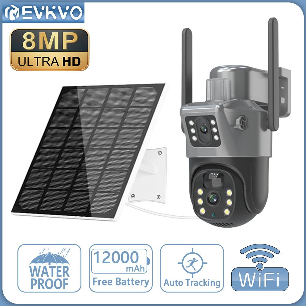 

EVKVO 8MP 4K Беспроводная WIFI PTZ IP-камера наблюдения на солнечной энергии с двойным объективом, батареей 12000 мАч, PIR-обнаружением движения, 30-метровым видеонаблюдением ночного видения