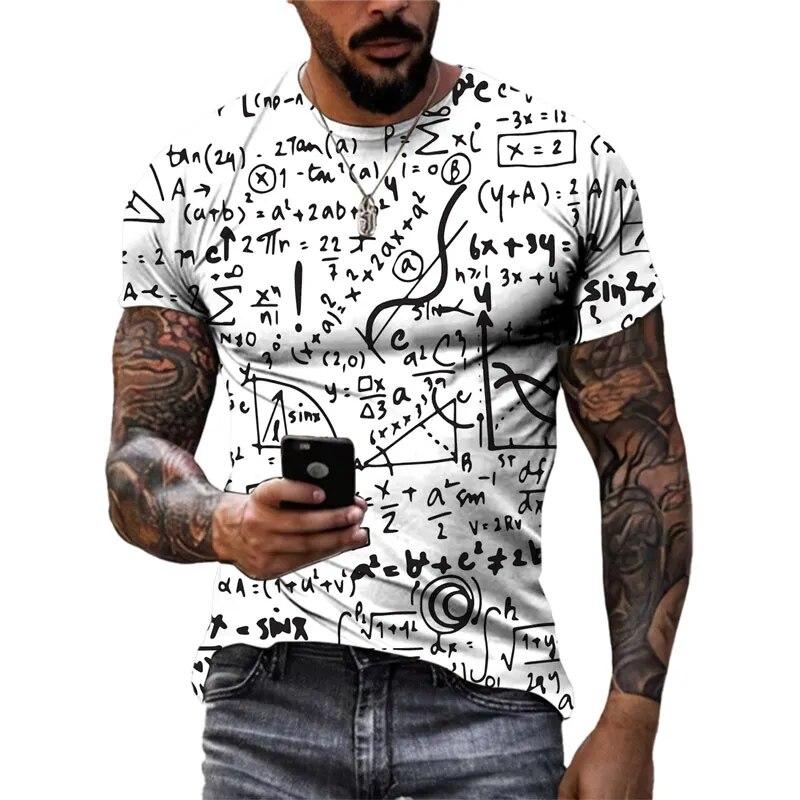 New Fashion 3D Mathematical Formula Graphic T Shirts Trend Men Casual Street Retro Style Printed O-neck Short Sleeve Tees
