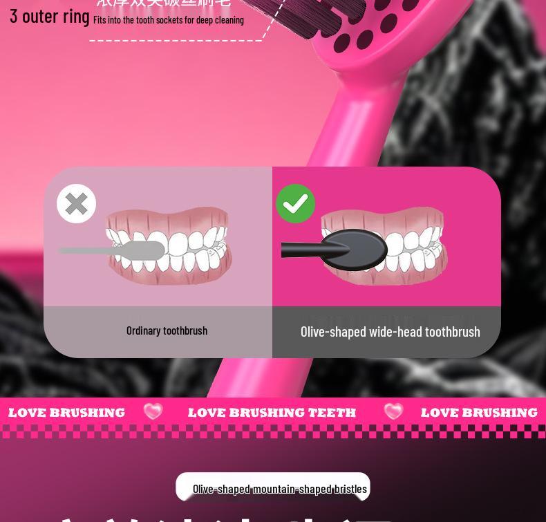 LR Black Pink Series Měkké zubní kartáčky [Balení 6 ks] - Konvexní design ve tvaru vlny pro dospělé