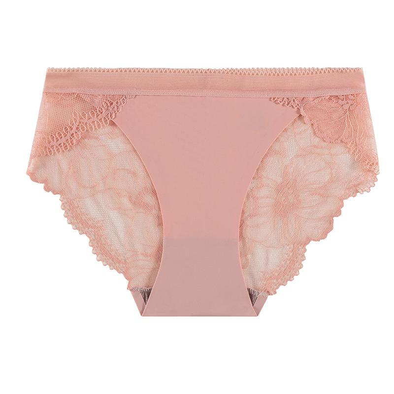 Silk Lace Seamless Mid-Waist Panties with Hollow Design