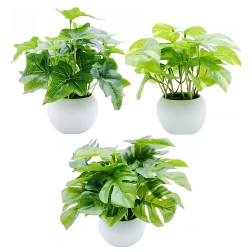 MedianField Photocatalytic Mini Potted Plants, Set of 3. Deodorizing & Antibacterial Faux Greenery, Artificial Flowers in Pots, Artificial Houseplants