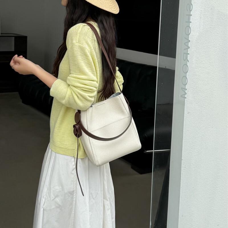 Элегантная кожаная сумка-ведро Douxiaozhu с плечевым ремнем