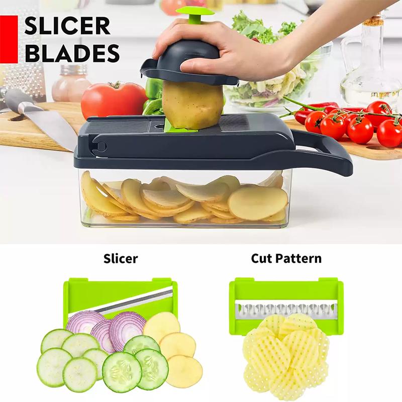 Household Multi-function Chopper Slicing, Shredding and Dicing Fast Chopper 14/16-piece Set Chopper Is Suitable for the Kitchen