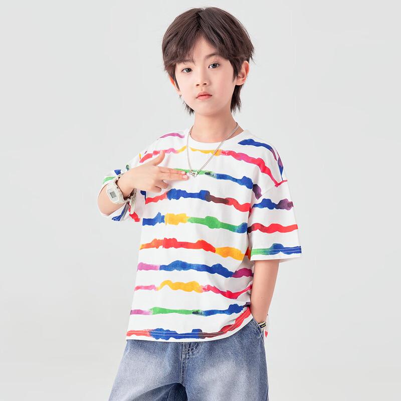 Boys' Tie-Dye Rainbow Stripe Cool-Touch Cotton T-Shirt