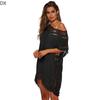 DX - Solid V-neck Hook Patchwork Smock Sexy Hollow Loose Beach Smock Short Skirt