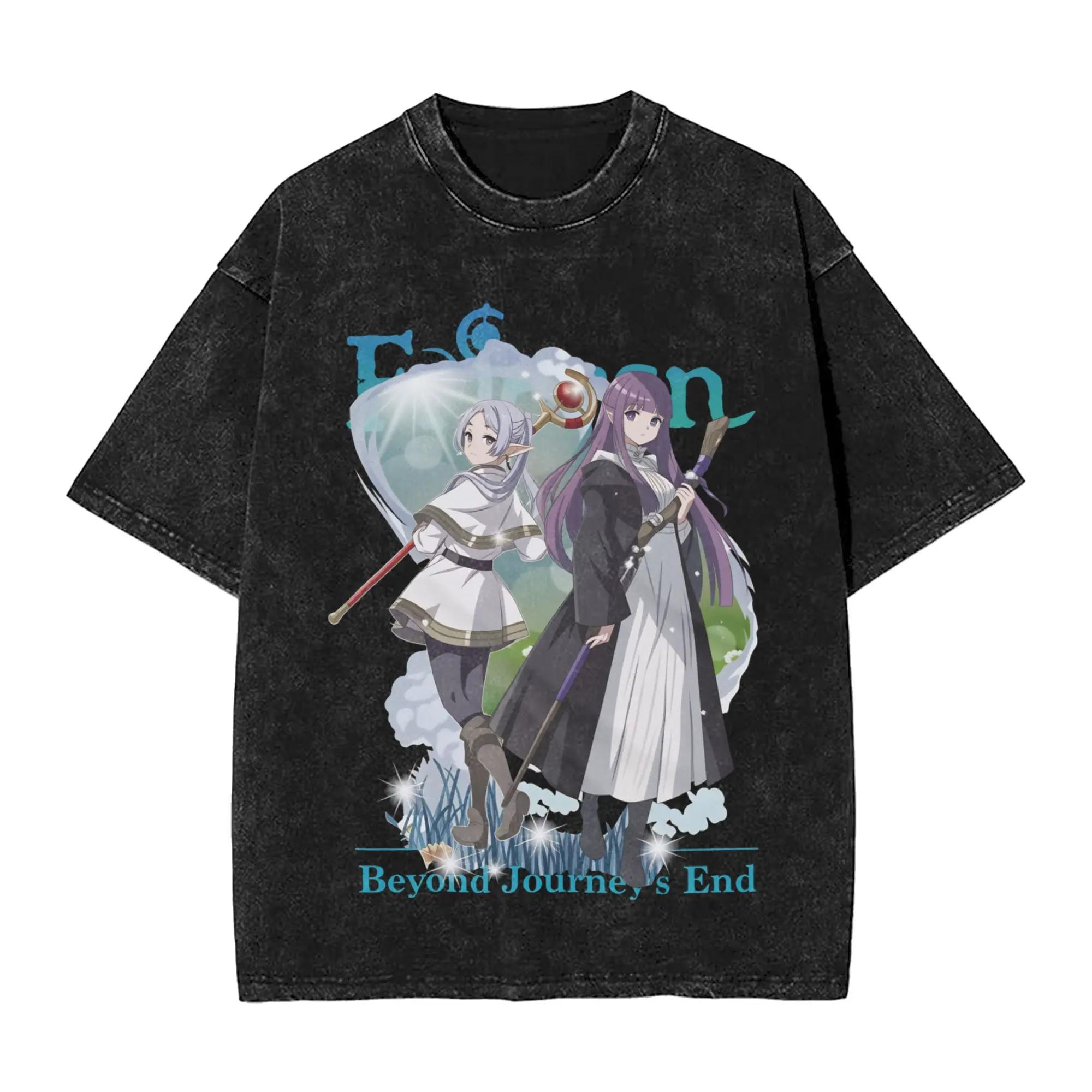 

Frieren Beyond Journey s End Anime Tshirt Harajuku Washed T-shirt Men s Unisex Clothing High Quality Pure Cotton Tees Tops XXL