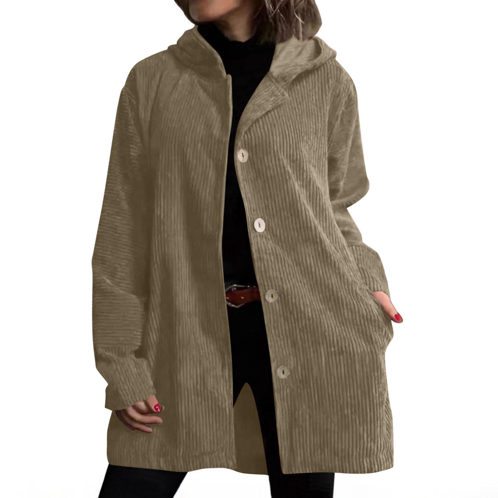

2025 Women s European & American Corduroy Hooded Loose Casual Cardigan Jacket XXL коричневий