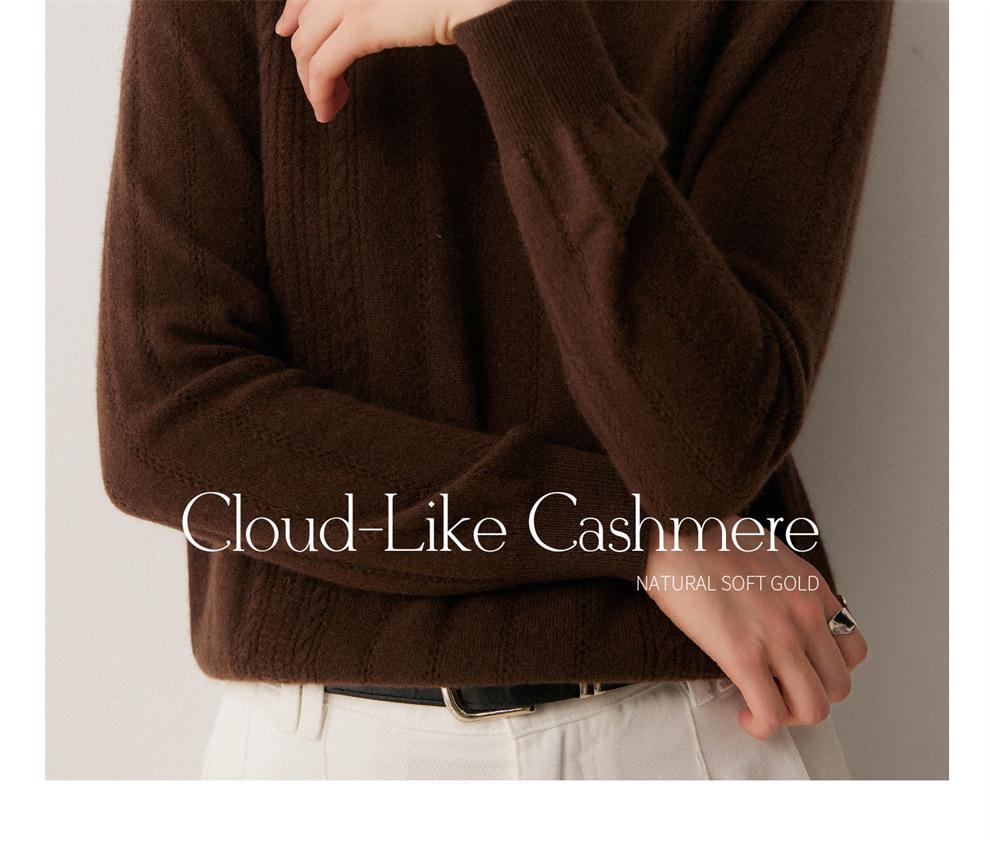 Women's Cashmere Color Block Polo Collar Hand-Crocheted Pullover Sweater for Autumn & Winter