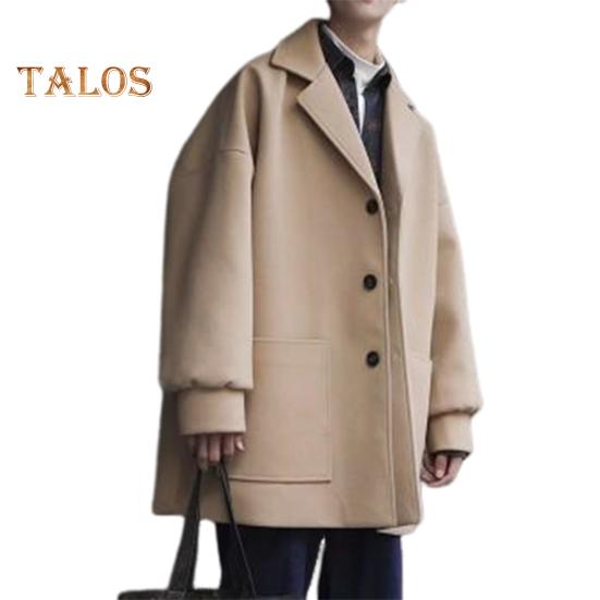 

Мужская ветровка с лацканами, длинный рукав, куртка средней длины, однотонная, свободный крой, большие карманы, осенне-зимняя куртка, пальто L хаки