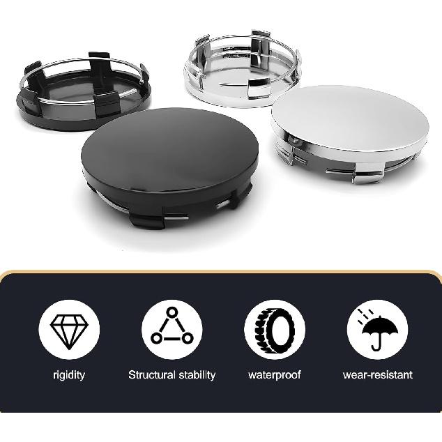 4 PCS Car Wheel Center Hub Cover, 60MM/2.36In Outer Diameter and 56MM/2.2In Inner Diameter, Snap-in Vehicle Rim Hub Caps Accessories (Silver)