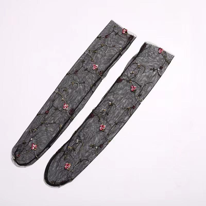 Fashion Lace Embroidery Flower Socks Women Transparent Tulle Socks Summer Thin Breathable Hosiery Mesh Gauze Floral Lace Socks