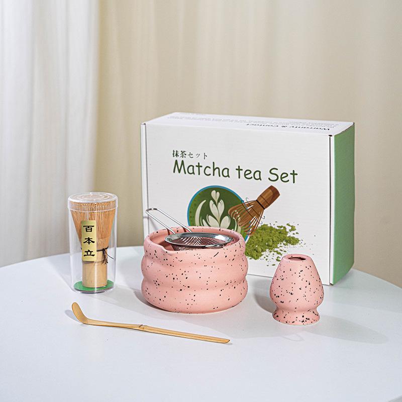 4/5/7/8PCS Matcha Teaset Gift Box Flowers Ceramic Bowl Matcha Whisk Scoop Bamboo Brush Exquisite Kit for Tea Lovers