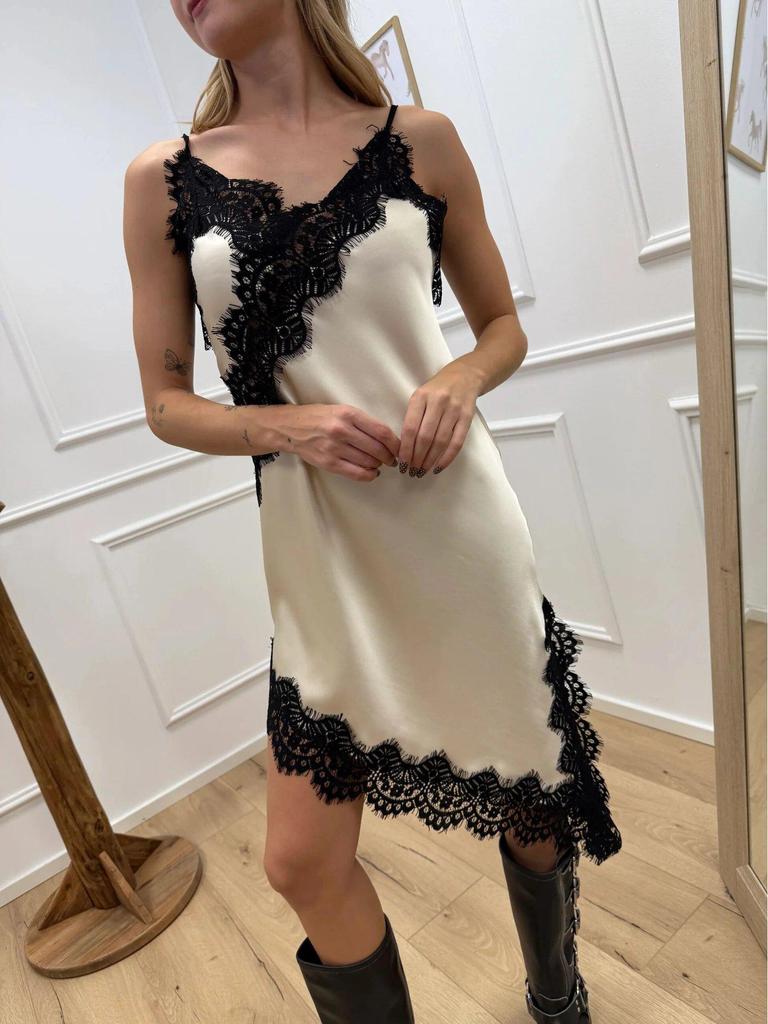 2025 Autumn Sexy Women's Mid-Length Satin Lace Camisole Dress with Irregular Slit, European & American Style