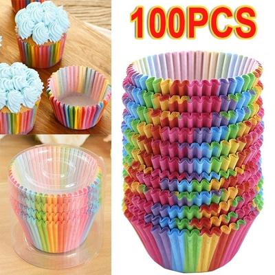 100 τεμ., Κύπελλα Μάφιν μιας Χρήσης, Κύπελλα Cupcake σε Χρώματα Ουράνιου Τόξου, Χαρτάκια για Cupcake, Φόρμες Μάφιν, Εργαλεία Ψησίματος, Κουζινικά Γκάτζετ, Κουζινικά Αξεσουάρ
