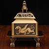 Brass Incense Chinese Style Home Office Aromatherapy Burner Vintage Antique Four Divine Beasts Square Metal Craft