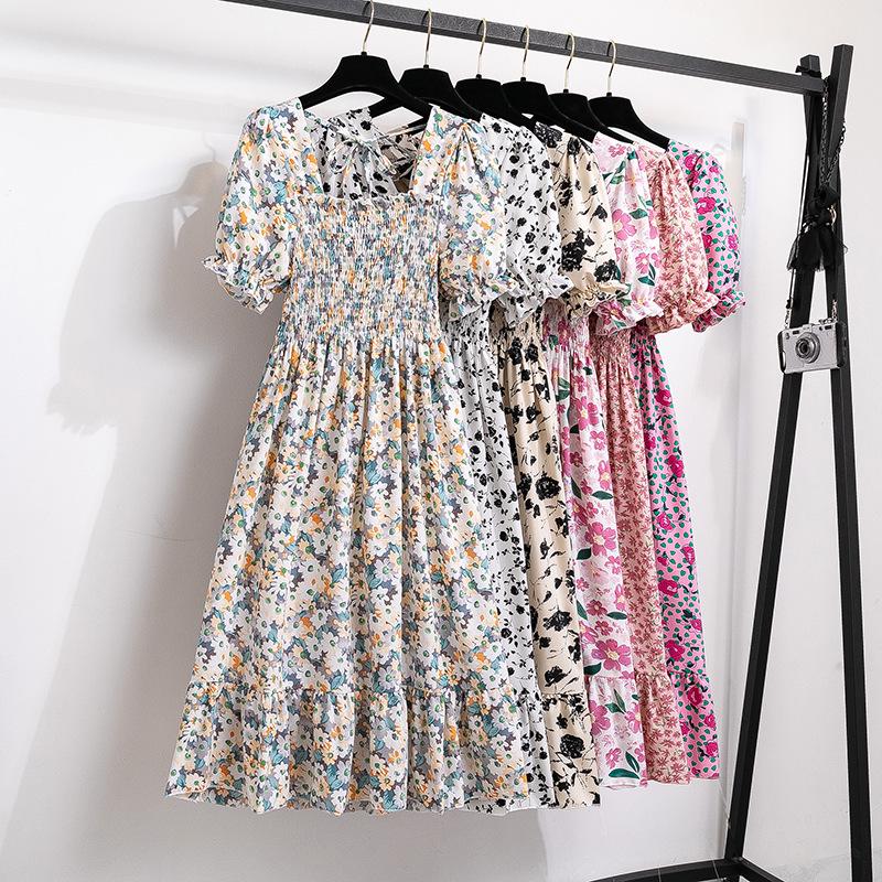 Summer Floral French-Design Dress - High-End, Short-Sleeved, Medium-Length for Women