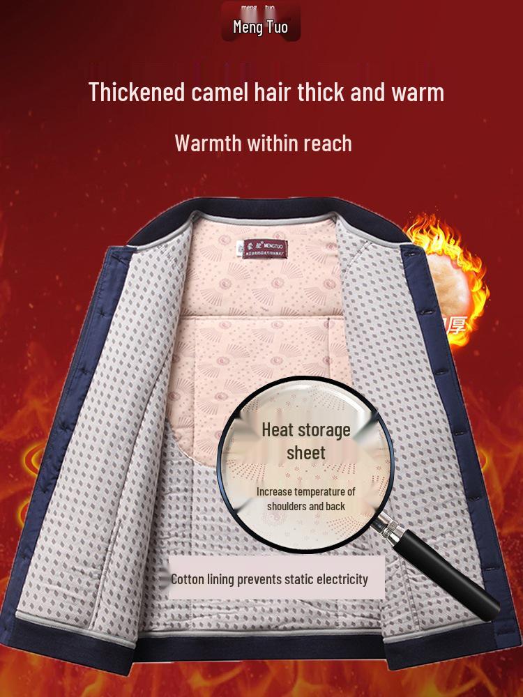 Meng Tuo Men's Camel Hair Winter Jacket - Thick, Warm, Home Wear for Mid-Aged & Elderly, Plus Sizes Available