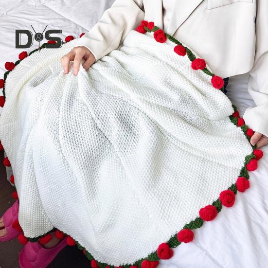 Crochet Flower Blanket Handmade Rose Bouquet Blanket Lily of The Valley Crocheted Bouquet Throw Blanket for Sofa Bed Couch Home Decor