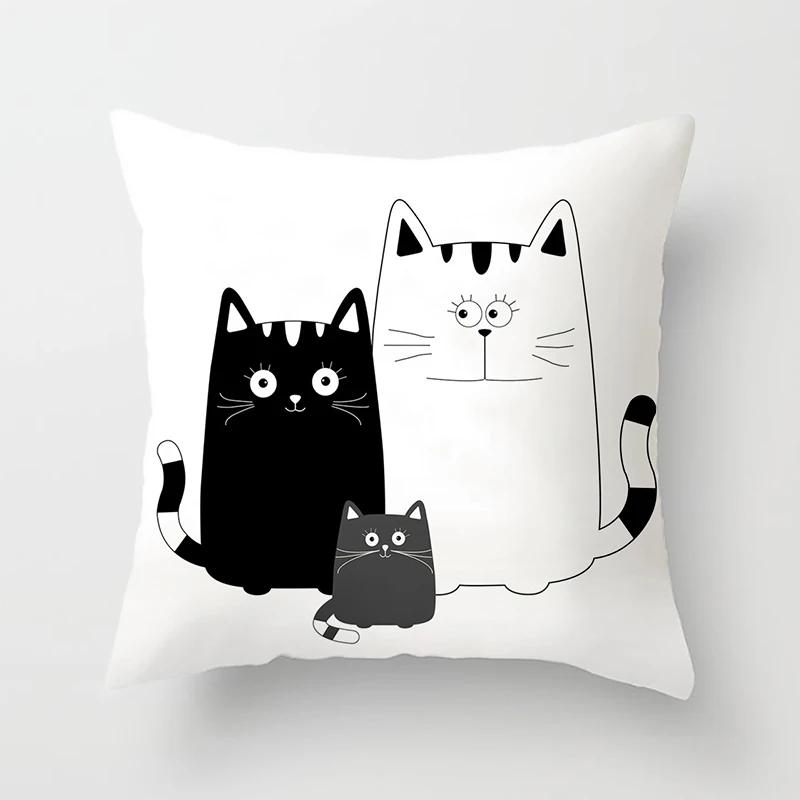 Funny Cute Black Lover Cat Pillowcase Cushion Cover 4545 Polyester Pillow Cover Sofa Car Home Decor Room Decoration