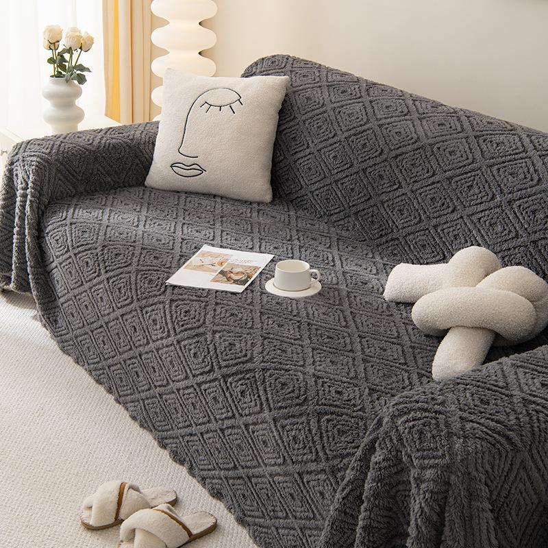 Modern Style Four Seasons Universal Back Plaid Plush Sofa Towel All-Inclusive Living Room Universal Cover Cover