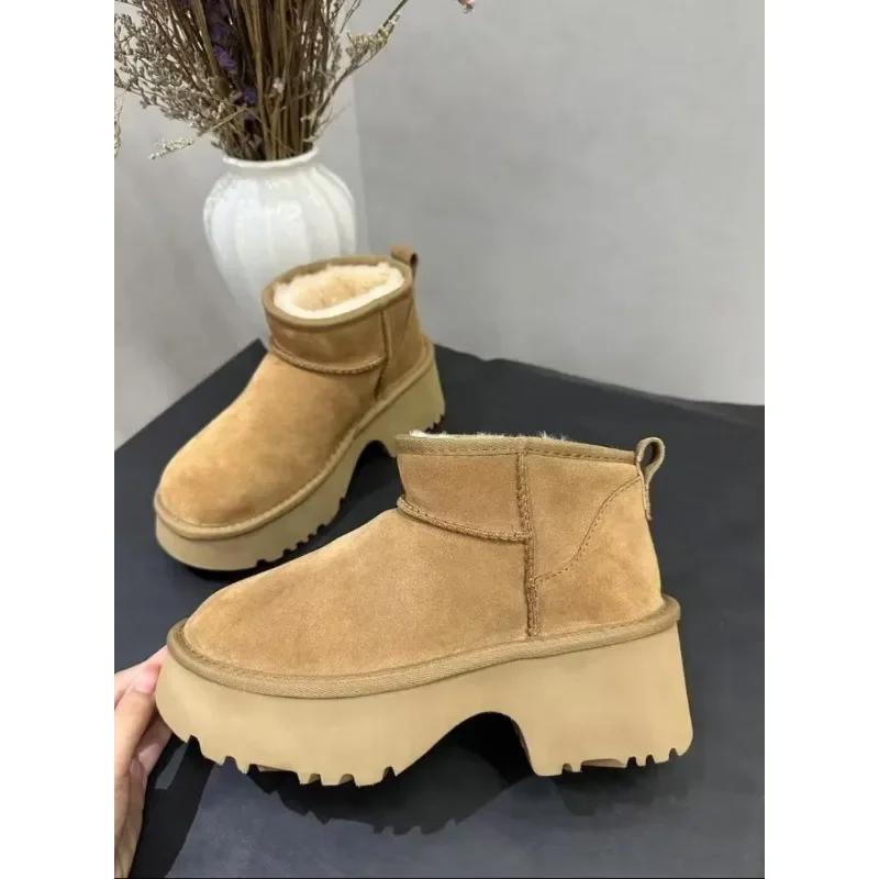 Fashion High heeled wool boots, the latest winter 2025 sheepskin wool integrated women's boots, mermaid style, platform high heels