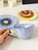 Suits Cute Flower Ceramic Coffee Mug with Tray Plate Artistic High Beauty Afternoon Tea Latte Coffee Cup Plate Dish Set