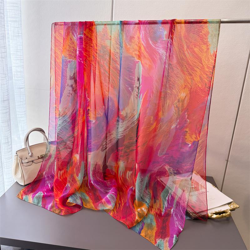 

Jinque Yun Encryption Yourou Gauze Printing Spring And Summer Silk Scarf Large Long Scarf Travel Shawl Sunscreen Women S Scarf Headscarf 185*120CM