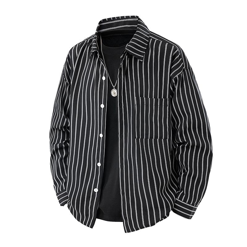 Men's Striped Shirt Commuting Long Sleeve Casual Top Lapel Cardigan Top