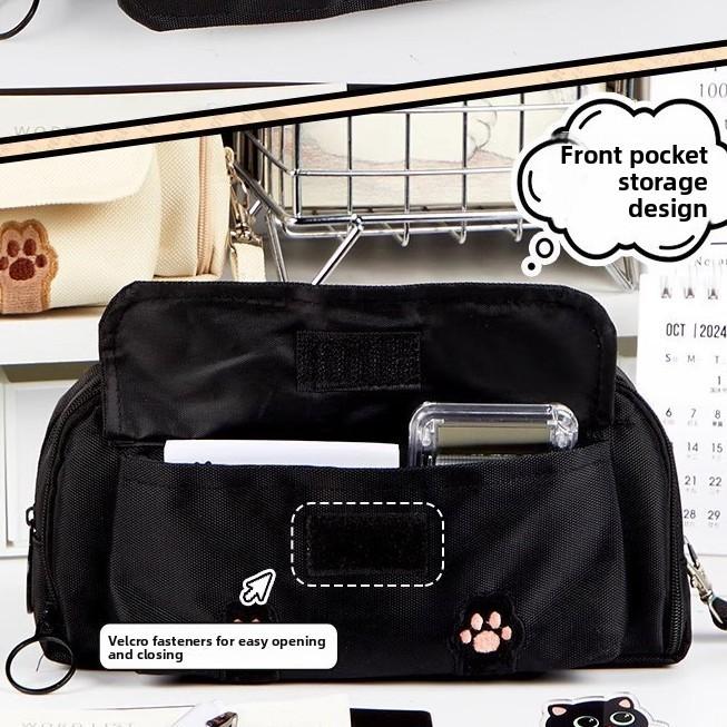 Cat Ears Pencil Case With Embroidery And Large Capacity For School Supplies