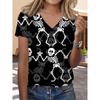Summer Fashion Comfortable Loose Large T-shirt Colorful Flower 3D Printed Casual Breathable Versatile V-neck Short Sleeved Women's T-shirt