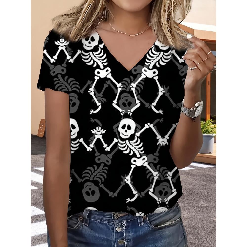 Summer Fashion Comfortable Loose Large T-shirt Colorful Flower 3D Printed Casual Breathable Versatile V-neck Short Sleeved Women's T-shirt
