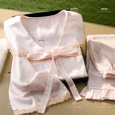 Women's Ice Silk Pajamas Set with Bow and Lace Trim - Perfect Spring/Summer Gift