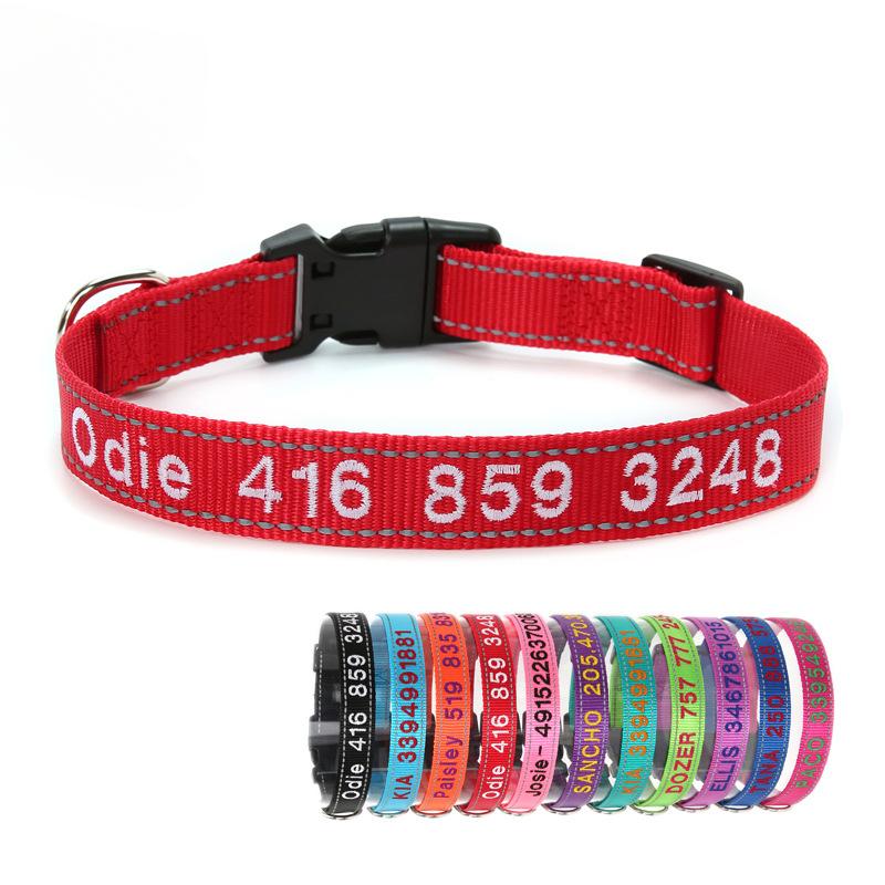 Pet Dog Embroidery Anti-lost Nylon Reflective Collar